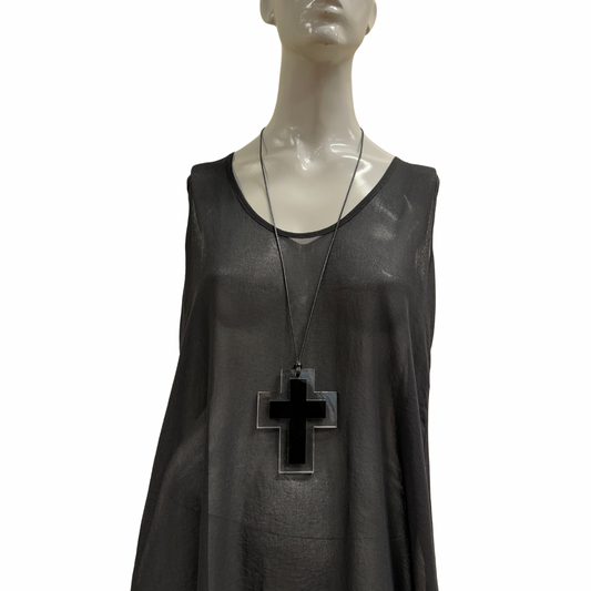 Z45 BLACK CROSS CLEAR EDGE NECKLACE