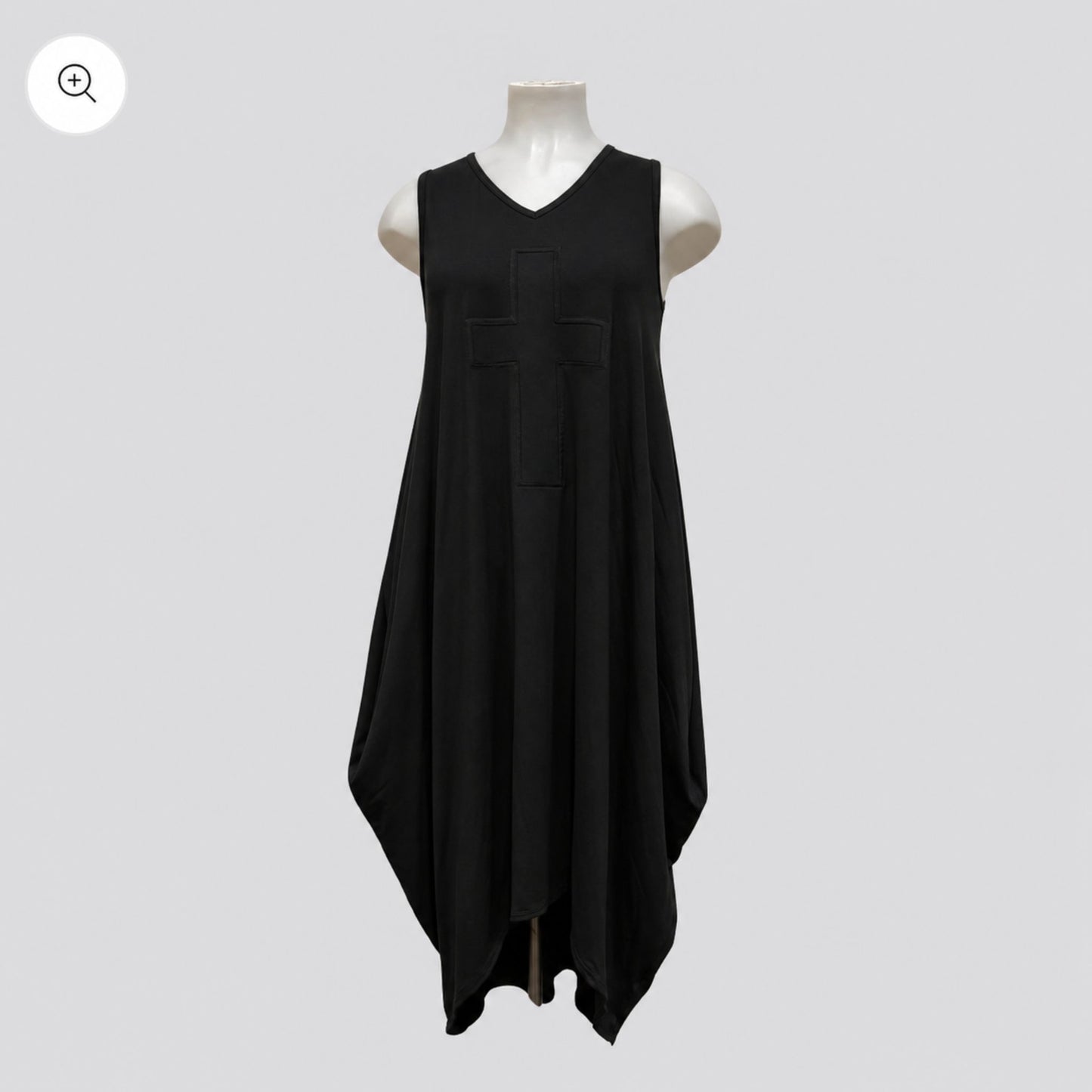 Black Yarlee Dress, draped viscose spandex dress with self cross detail, designed by Valpy NZ