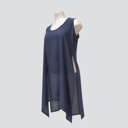 Blue Layla Tunic, side split viscose layering tunic, NZ designed plus size women’s fashion