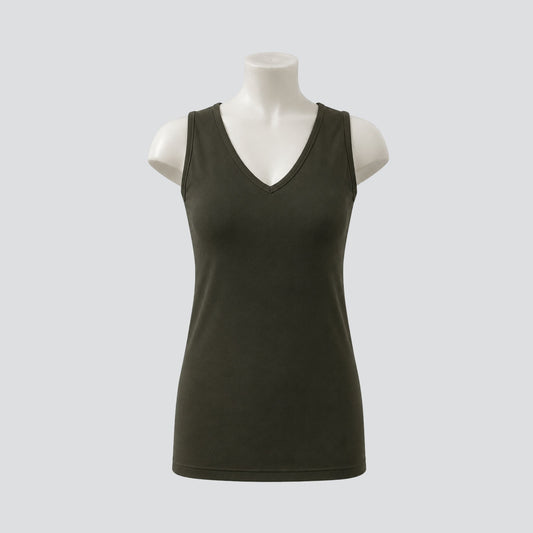 Caper Base Cami reversible round neck styling, viscose spandex cami by Key Black