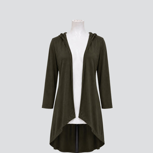 Caper Hooded Cardi, long sleeve viscose spandex hooded cardigan, Key Black Concept Collection