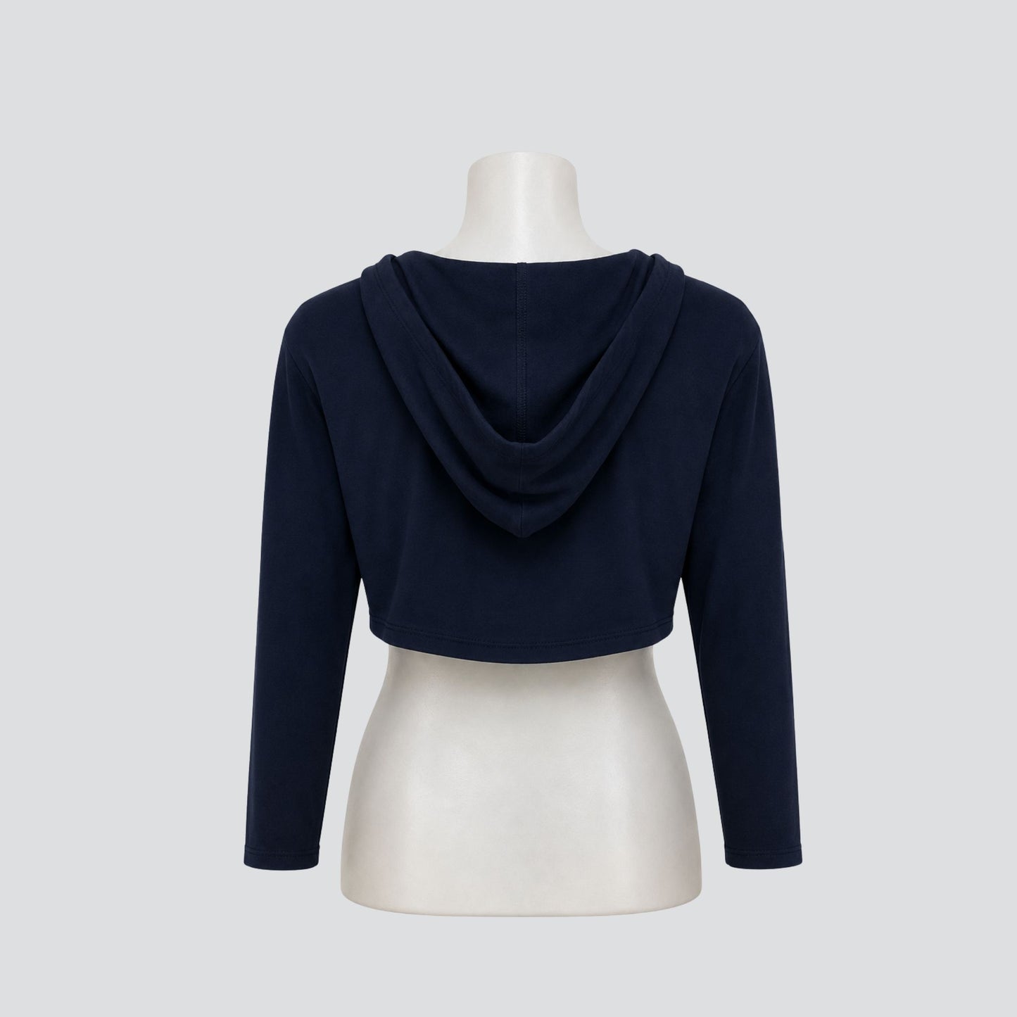 Navy Molly Jacket, back view hooded crop jacket, NZ made plus size fashion by Key Black