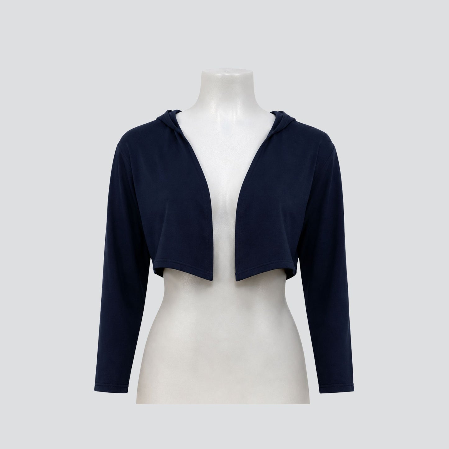 Navy Molly Jacket, open front hooded crop jacket, NZ made plus size fashion by Key Black