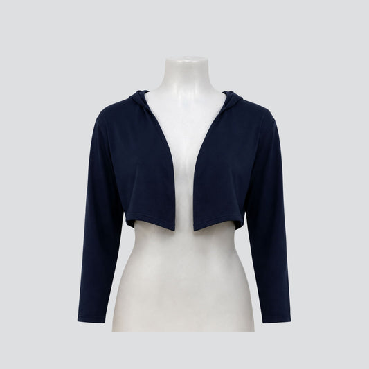 Navy Molly Jacket, open front hooded crop jacket, NZ made plus size fashion by Key Black