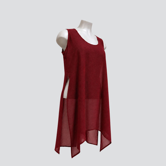 Red Layla Tunic, side split viscose layering tunic, NZ designed plus size women’s fashion